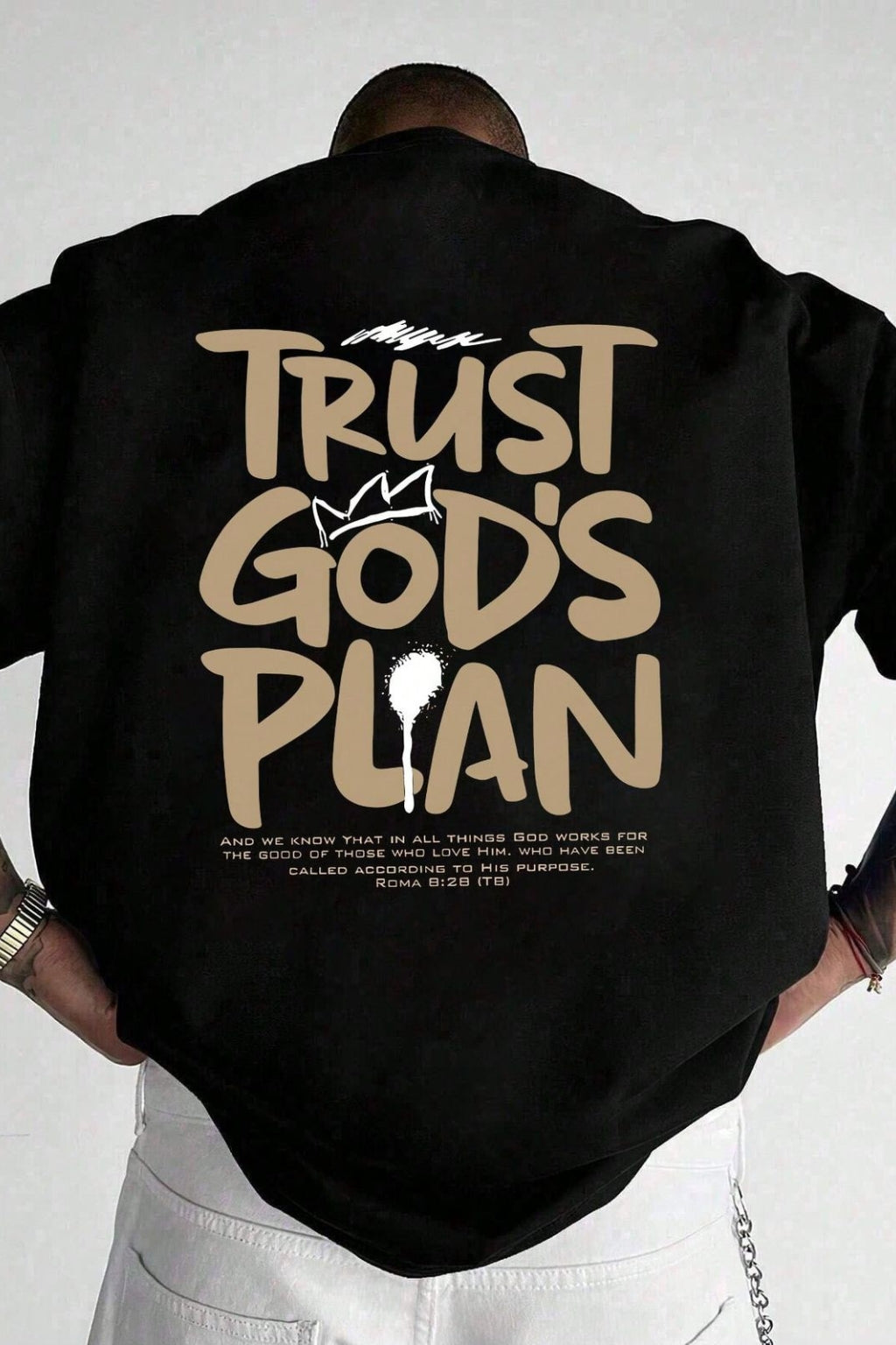 Streetwear Oversized Tees – Trust God's Plan (Black)