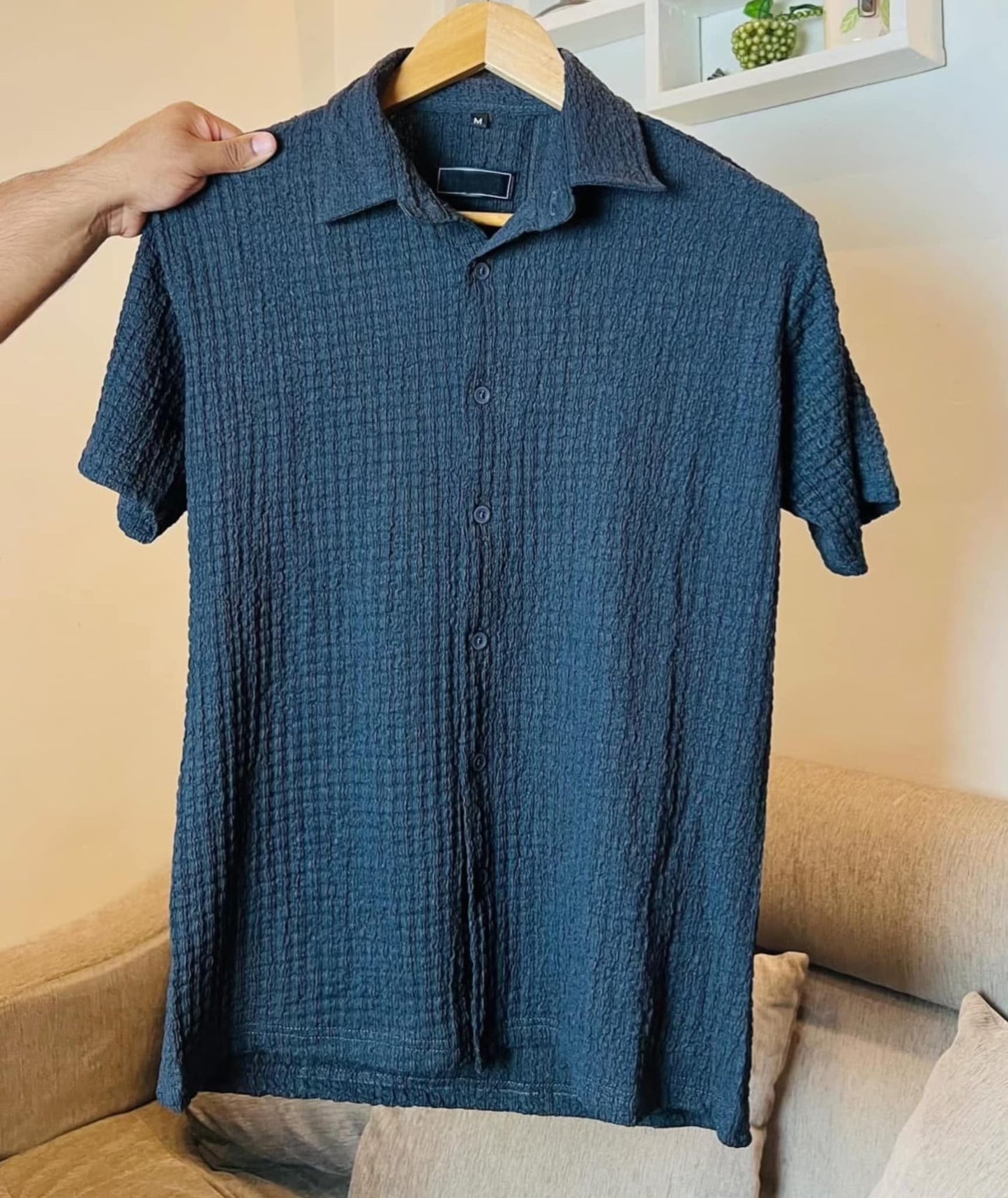 đ Summer-Friendly Trendy Shirt | China Stretchable Cotton Fabrics | Deep Ash/Blackish