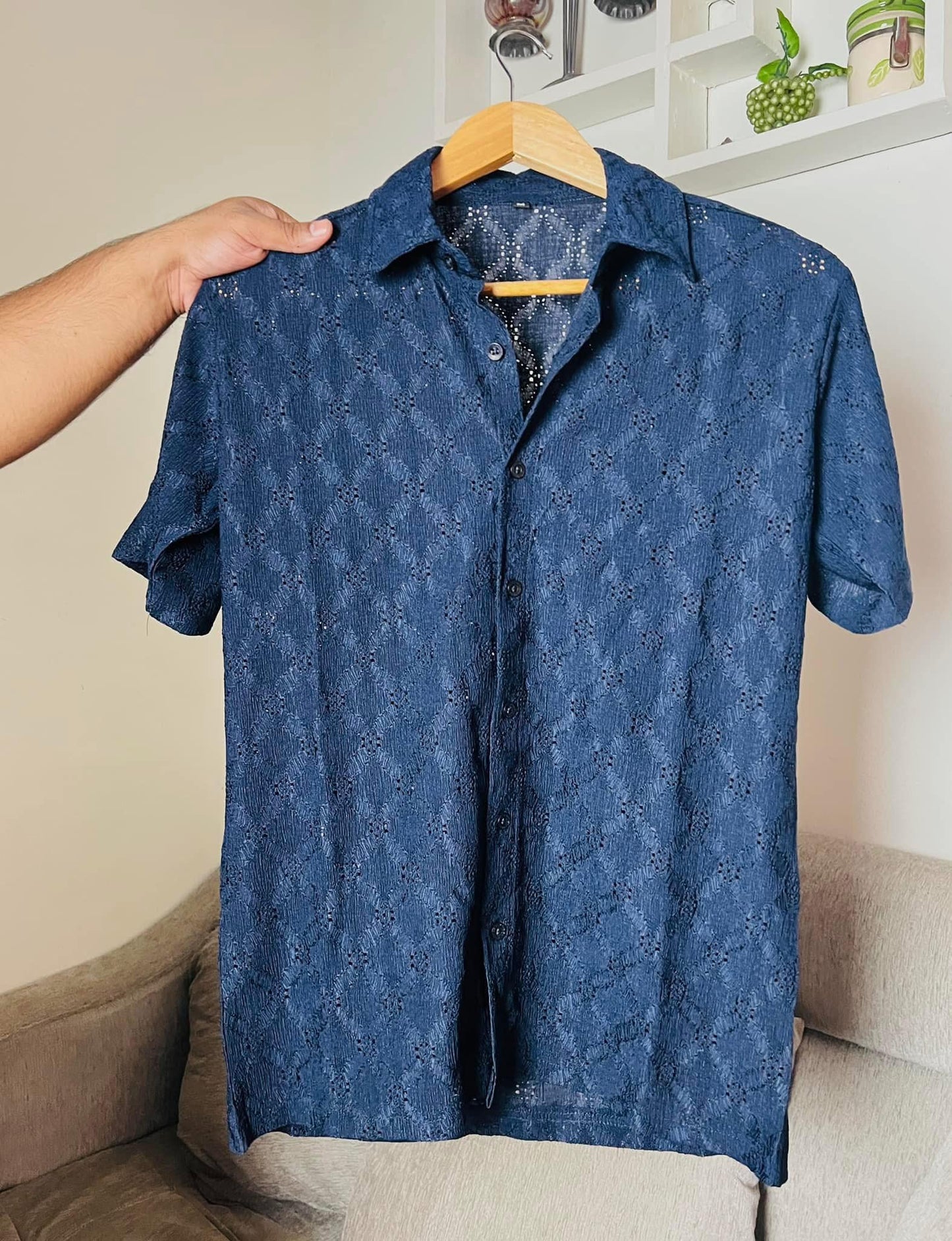 đ Summer-Friendly Trendy Shirt | China Stretchable Cotton Fabrics | Navy Blue