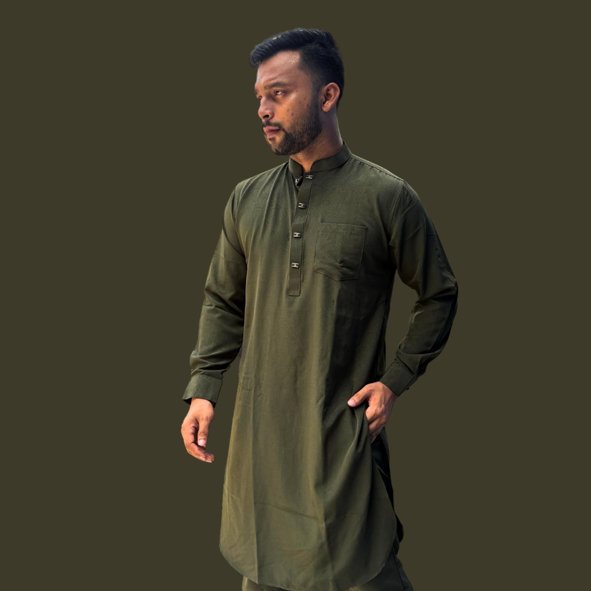 ফরমাল কাবলি সেট পায়জামা সহ - অলিভ কালার