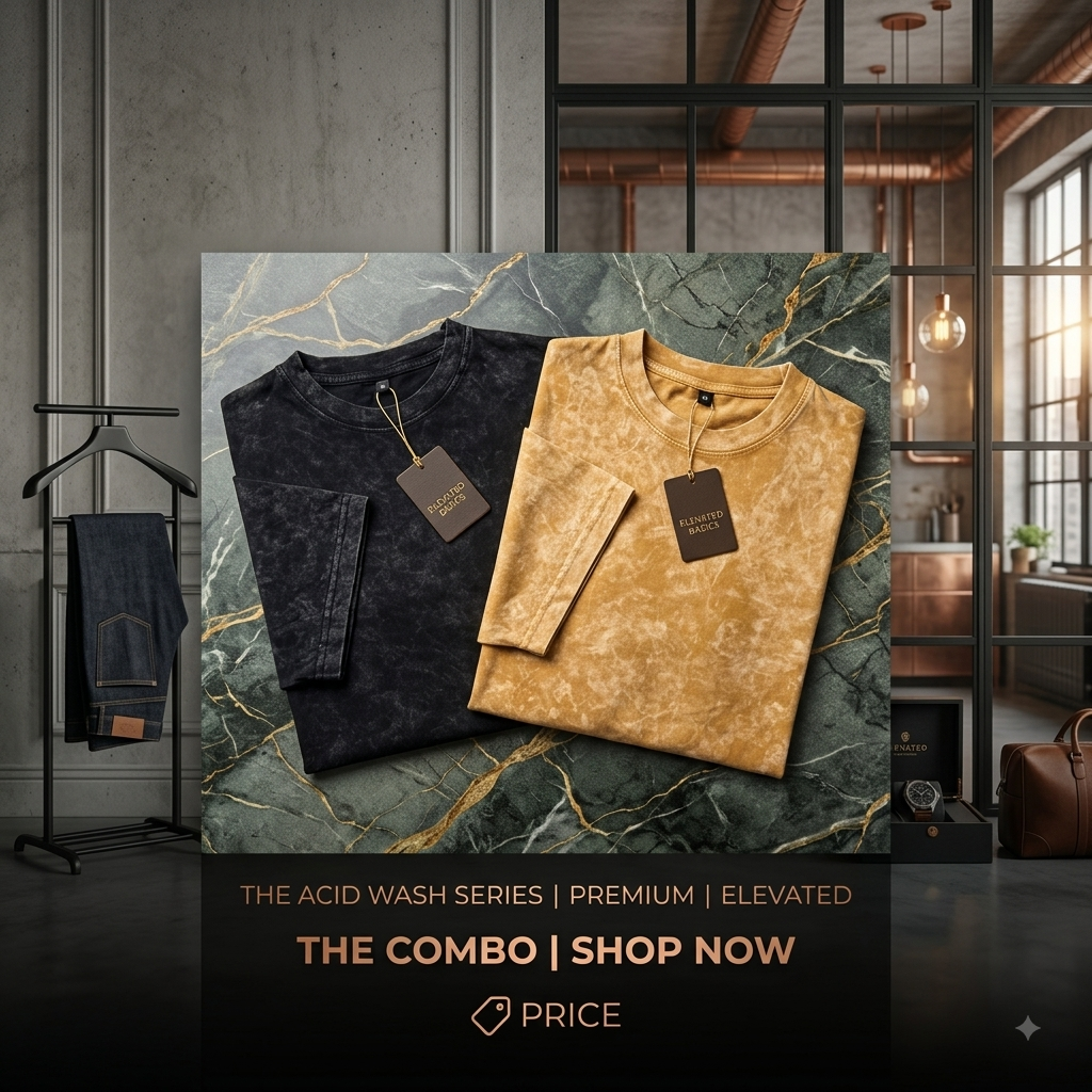 Premium Acid Wash Drop Shoulder T-Shirt – 2 Pcs Combo