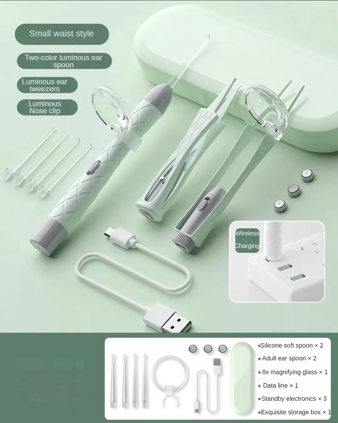 LED ইয়ার ক্লিনার উইথ টুইজার এন্ড স্টোরেজ বক্স-Ear Pick