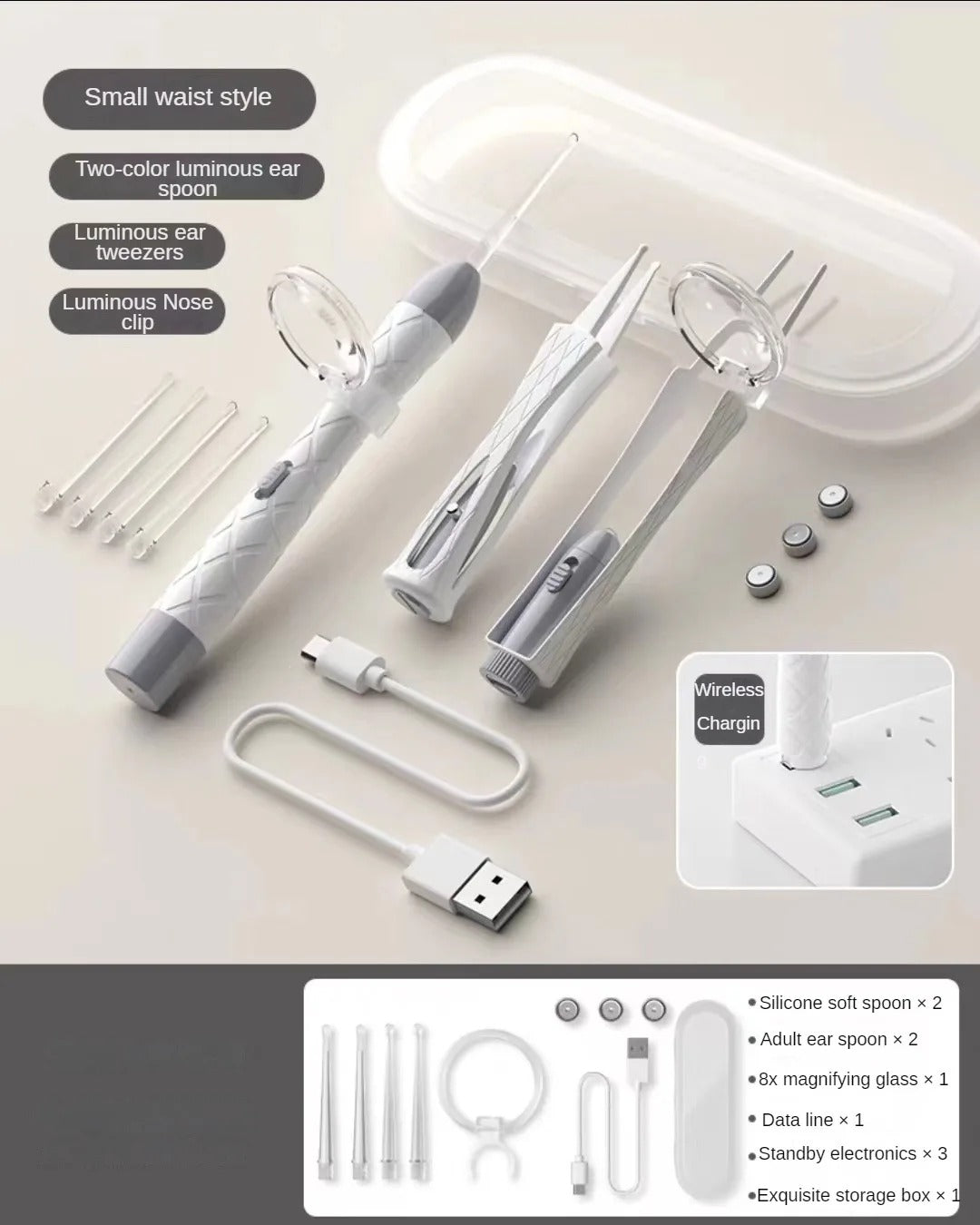LED ইয়ার ক্লিনার উইথ টুইজার এন্ড স্টোরেজ বক্স-Ear Pick