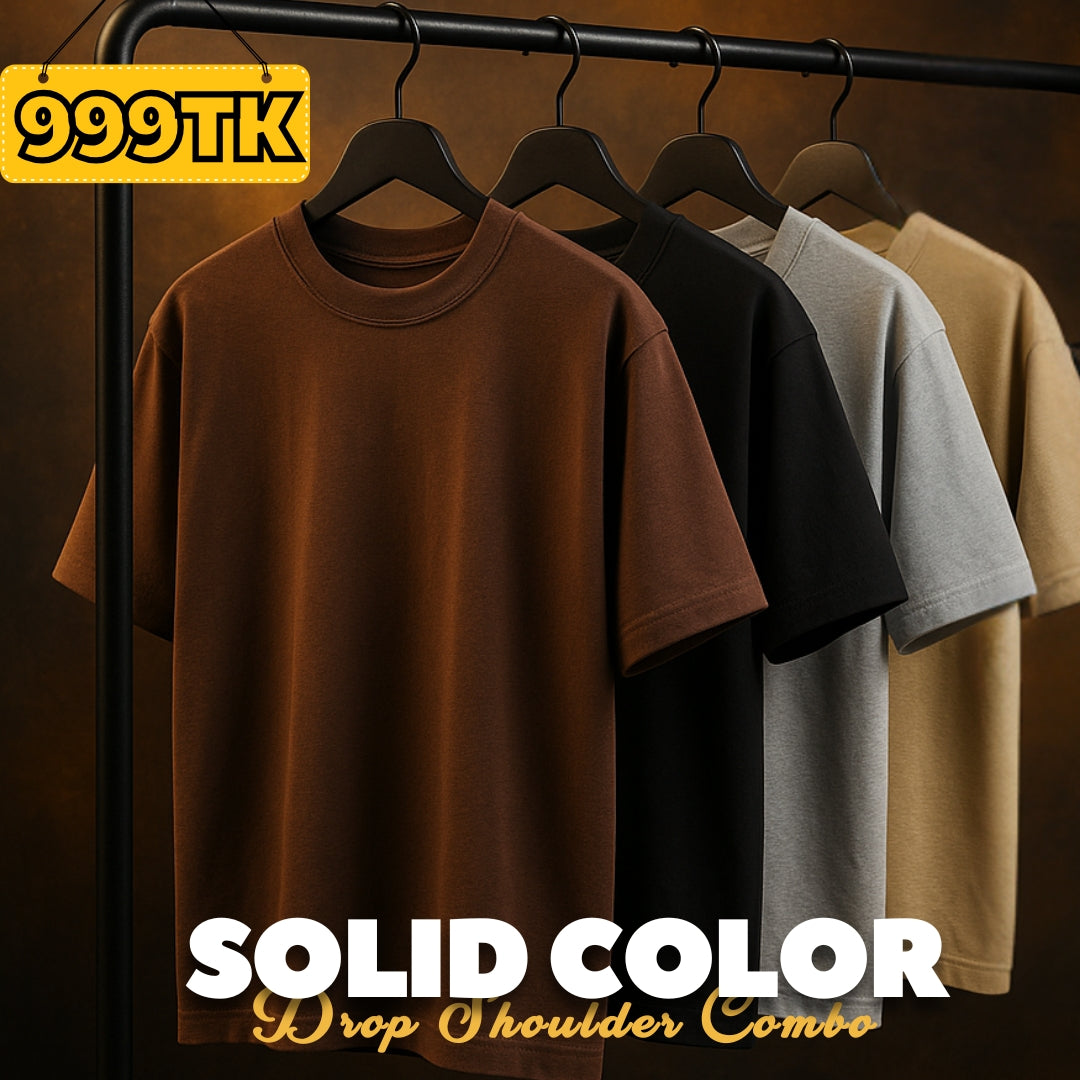 4 Solid Color Drop Shoulder Combo - Black, Coffee, Ash, Beige