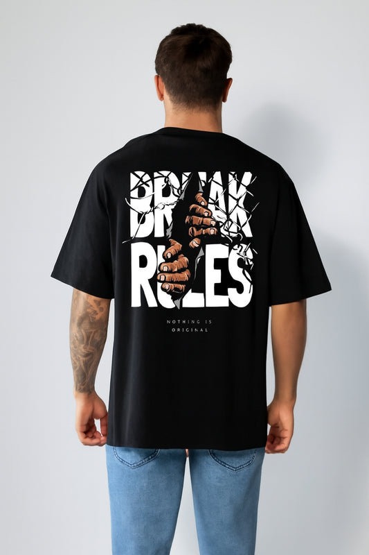 Streetwear Oversized Tees – Break Rules (Black)