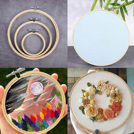 Round Embroidery Hoops Frame Wooden Bamboo Hand Embroidery Rack Ring