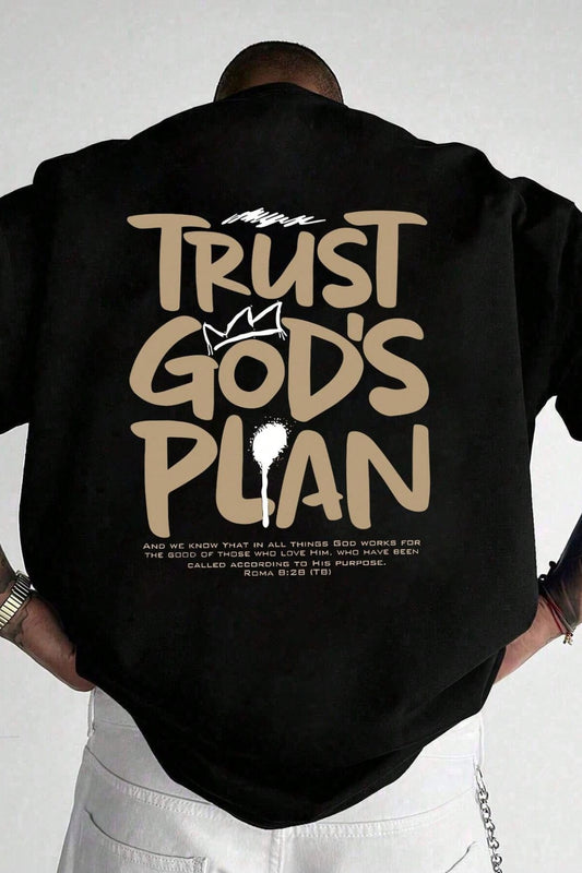 Streetwear Oversized Tees – Trust God's Plan (Black)