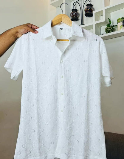 🌞 Summer-Friendly Trendy Shirt | China Stretchable Cotton Fabrics | White