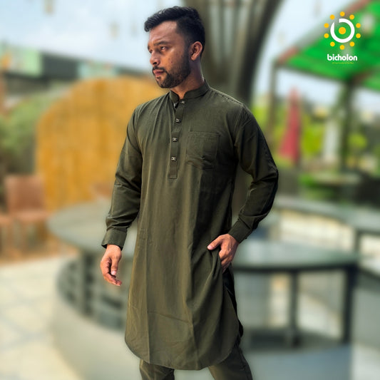 ফরমাল কাবলি সেট পায়জামা সহ - অলিভ কালার