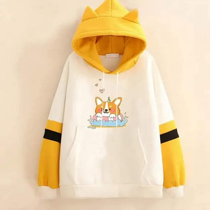 Anime Cotton Hoodies for Girls - white+Yellow 🌸