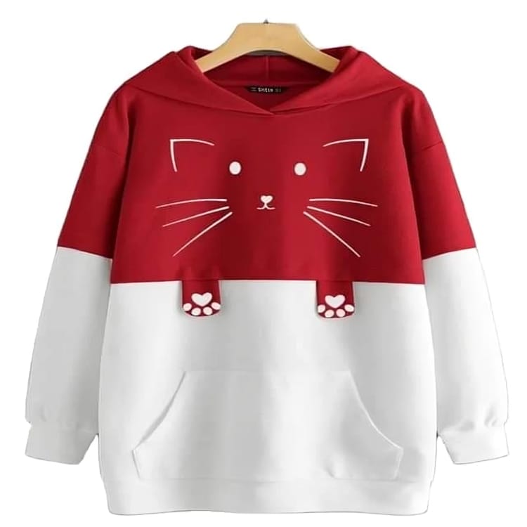 Anime Cotton Hoodies for Girls -maroon+white🌸