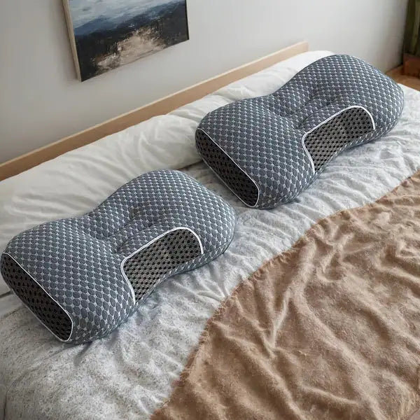 🌟 Ultimate Sleep System: Premium Ergonomic Pillow Combo - Ash