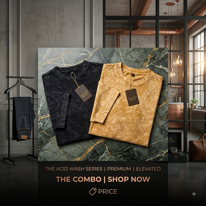 Premium Acid Wash Drop Shoulder T-Shirt – 2 Pcs Combo