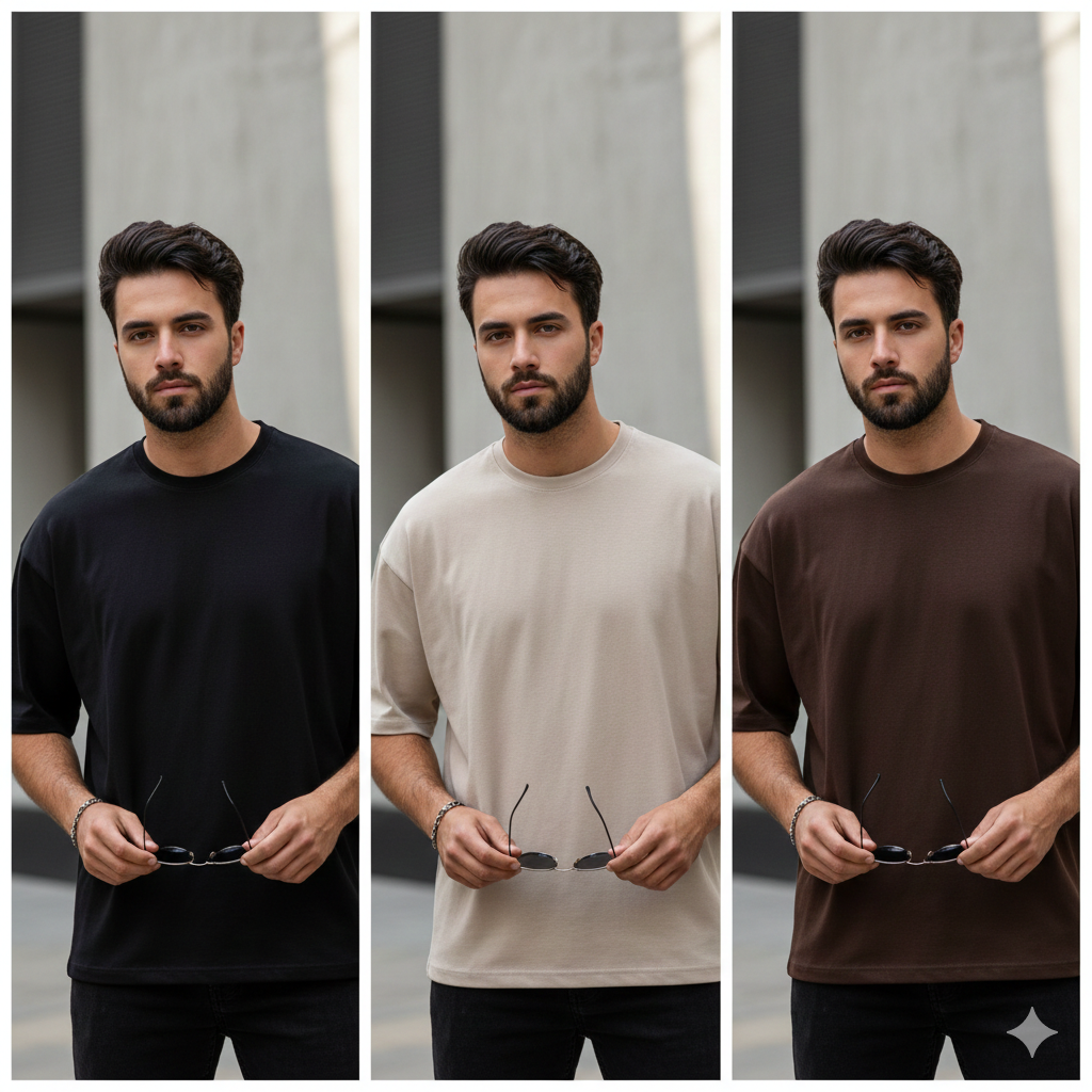 220+ GSM Premium 3 Piece Solid Color Drop Shoulder Combo - Black, Beig ...
