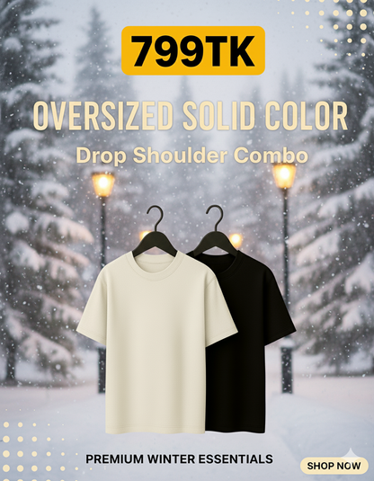 2 Solid Color Premium Drop Shoulder Combo - Black & White (220+ GSM)