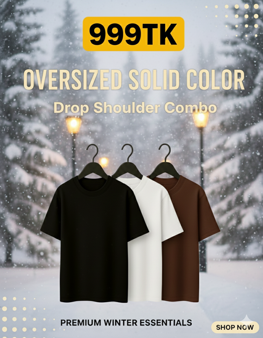 3 Solid Color Premium Drop Shoulder Combo - Black, White & Coffee (220+ GSM)