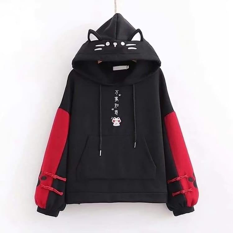 Anime Cotton Hoodies for Girls - Black 🌸