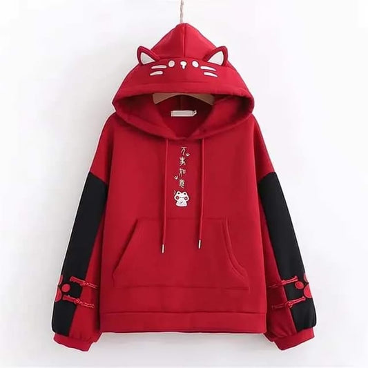 Anime Cotton Hoodies for Girls - Red🌸