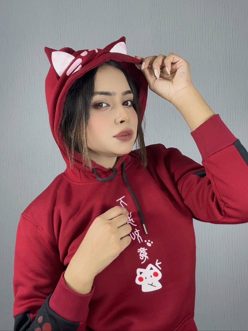 Anime Cotton Hoodies for Girls - Red🌸