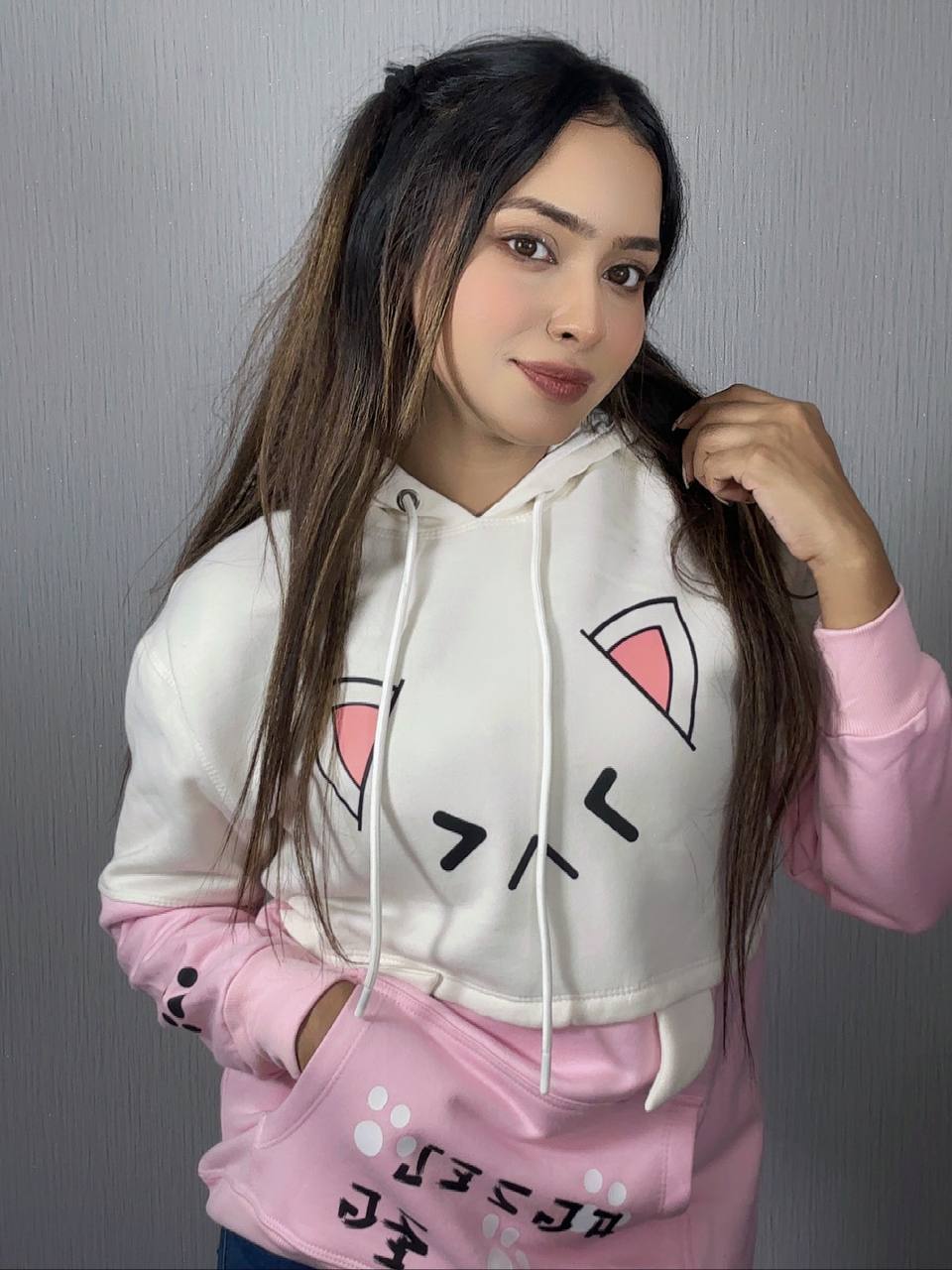 Anime Cotton Hoodies for Girls - Pink+White 🌸