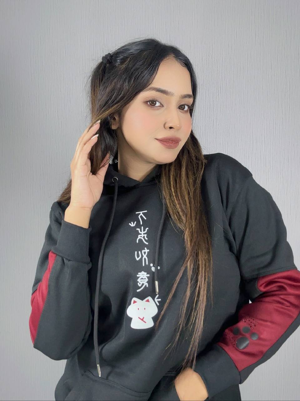 Anime Cotton Hoodies for Girls - Black 🌸