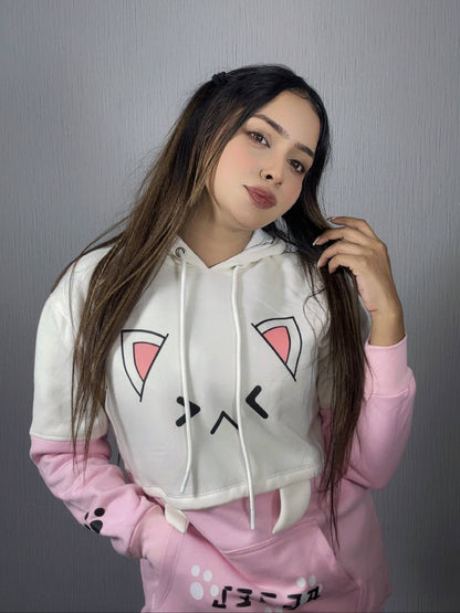 Anime Cotton Hoodies for Girls - Pink+White 🌸