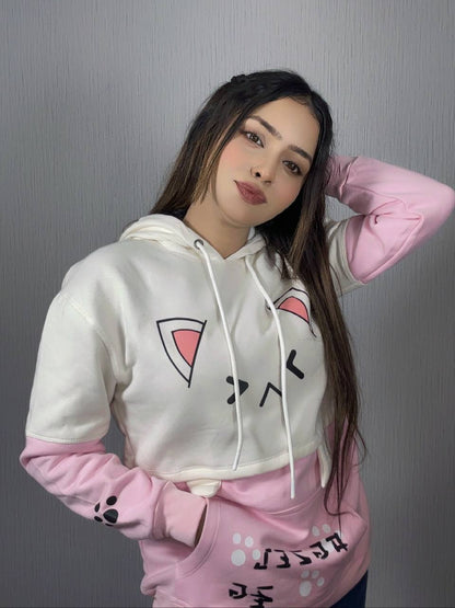 Anime Cotton Hoodies for Girls - Pink+White 🌸