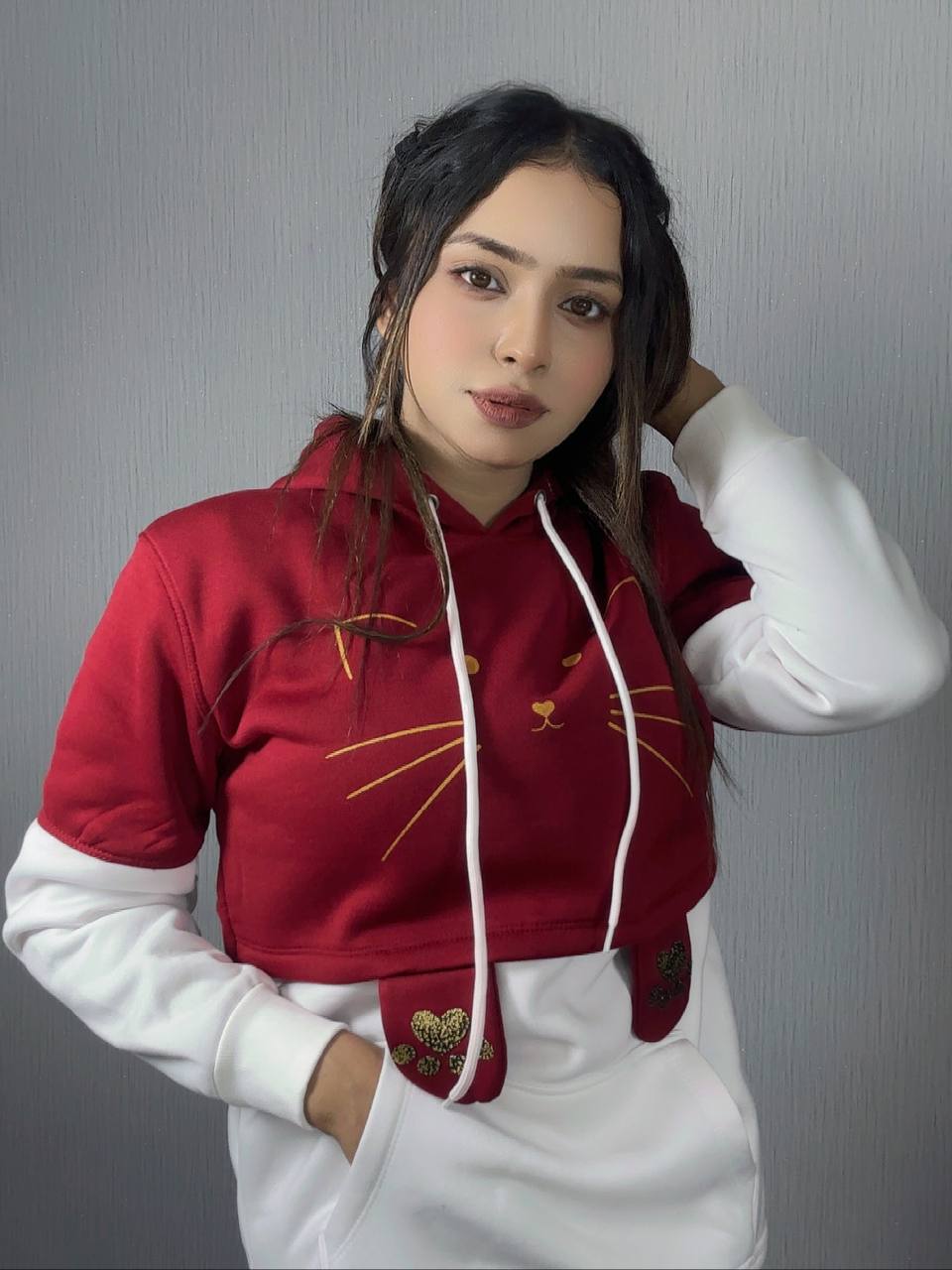 Anime Cotton Hoodies for Girls -maroon+white🌸