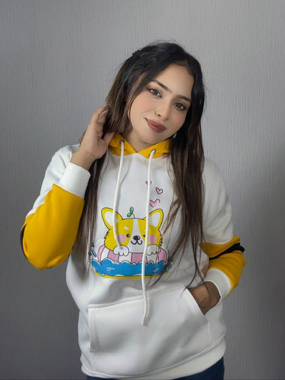 Anime Cotton Hoodies for Girls - white+Yellow 🌸