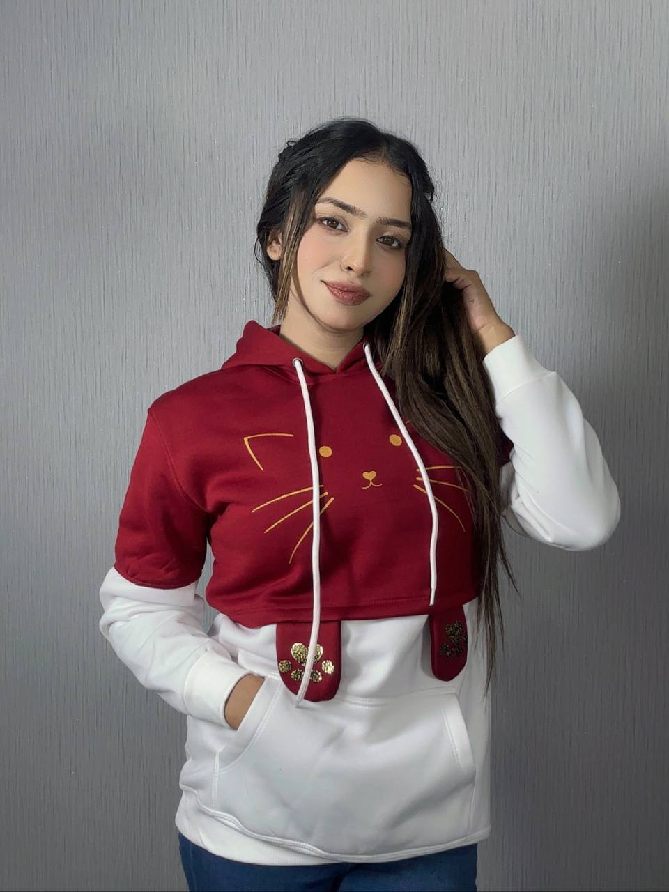 Anime Cotton Hoodies for Girls -maroon+white🌸