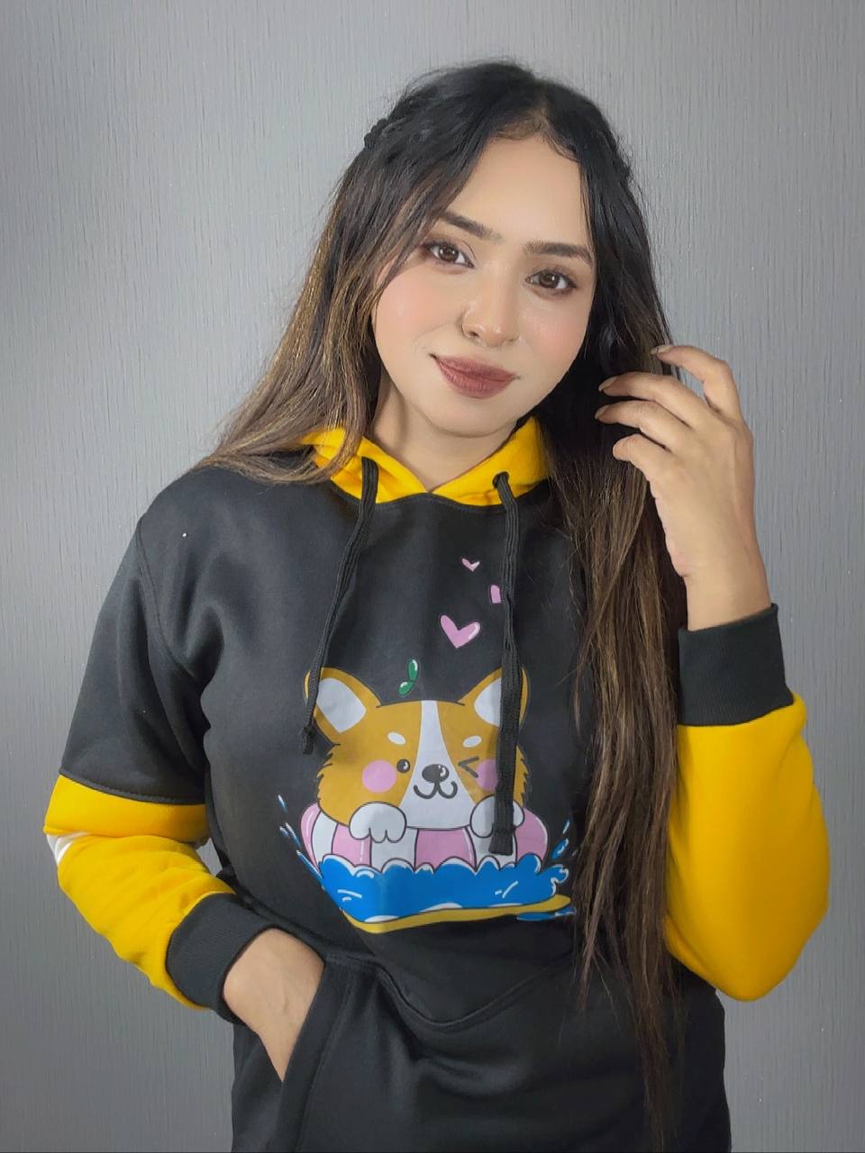 Anime Cotton Hoodies for Girls - Black+Yellow 🌸