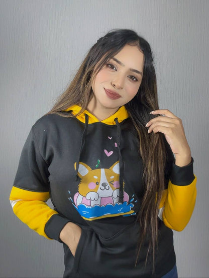 Anime Cotton Hoodies for Girls - Black+Yellow 🌸