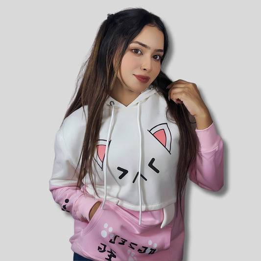 Anime Cotton Hoodies for Girls - Pink+White 🌸